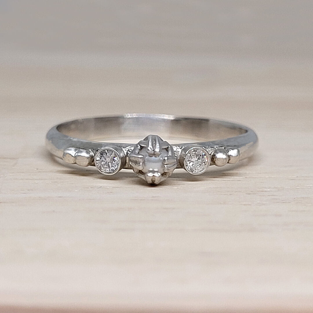 Art Deco Style Pearl and Diamond Ring in Sterling Silver