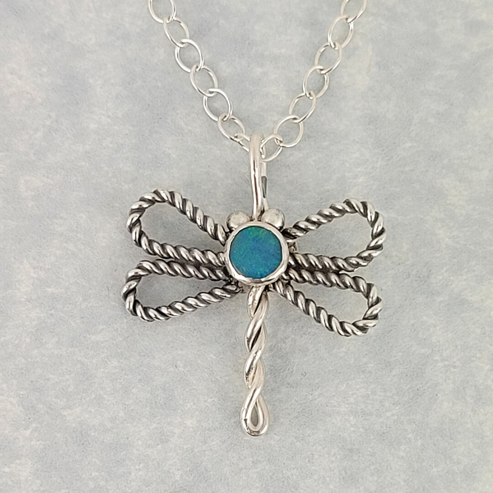 dragonfly necklace with opal in sterling silver