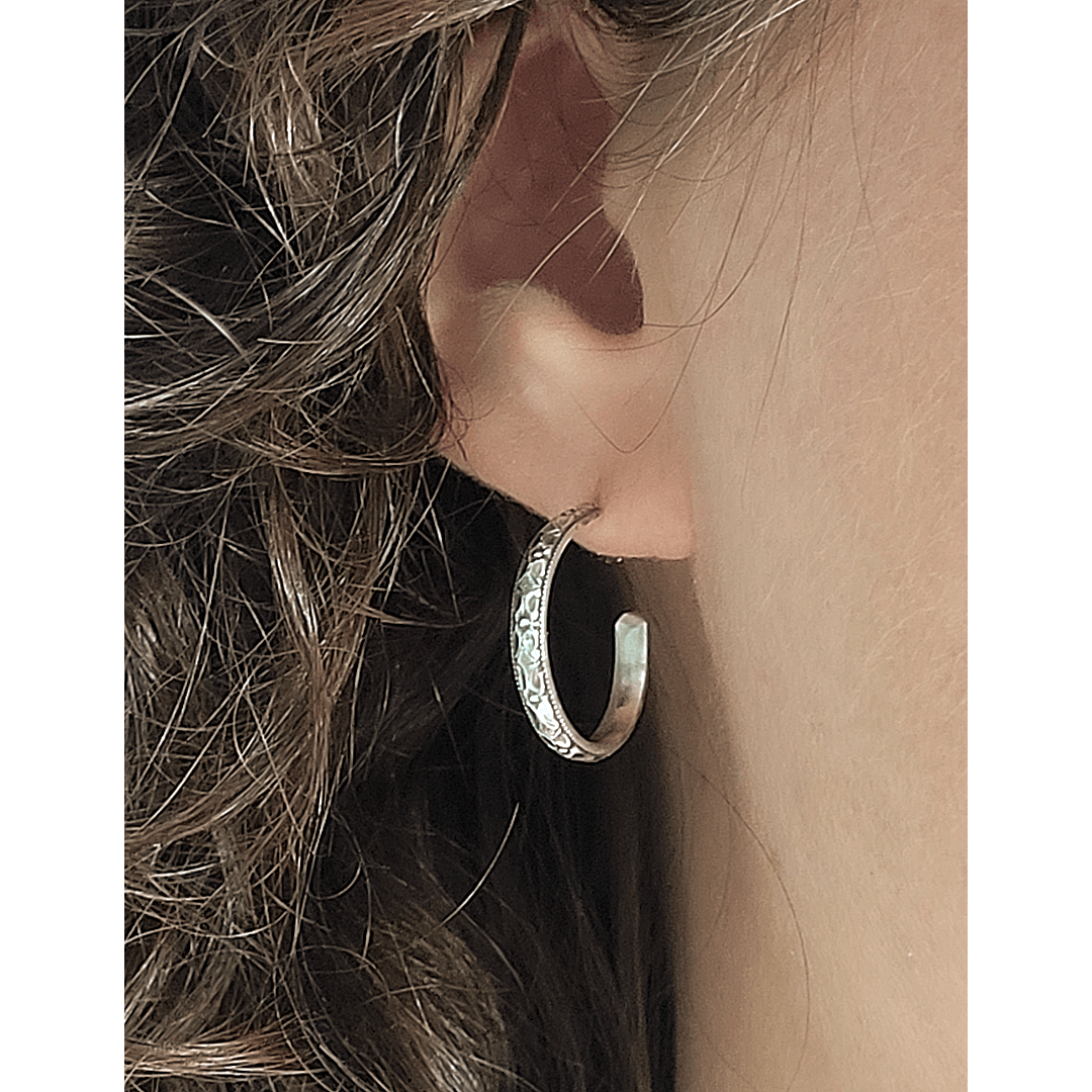 Edwardian Style Floral Hoop Earrings in Sterling Silver