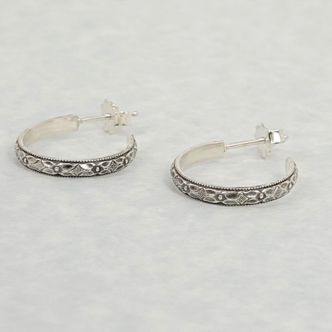 Edwardian Style Floral Hoop Earrings in Sterling Silver