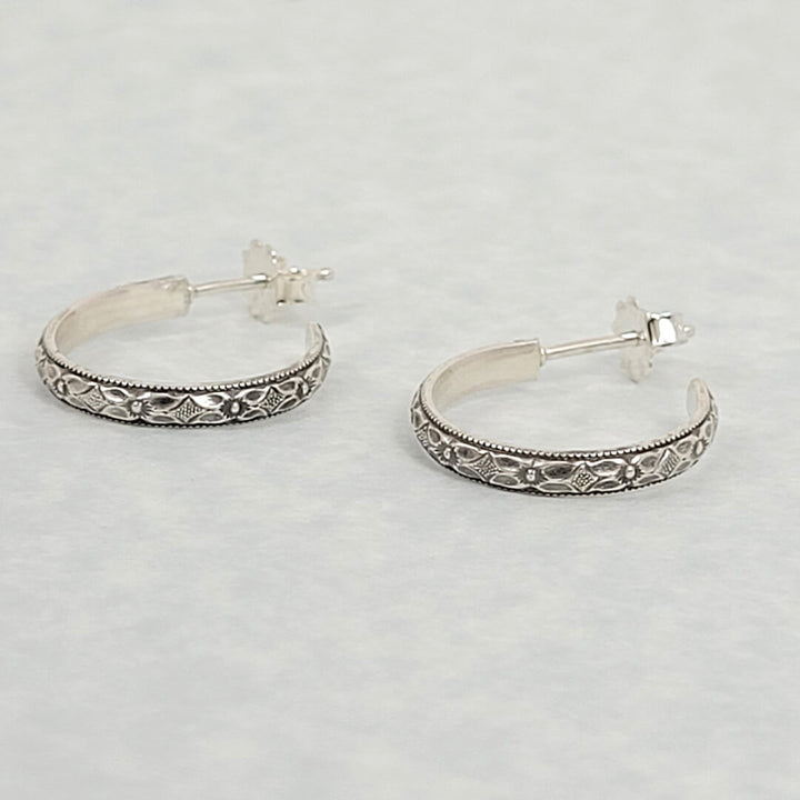 Edwardian Style Floral Hoop Earrings in Sterling Silver