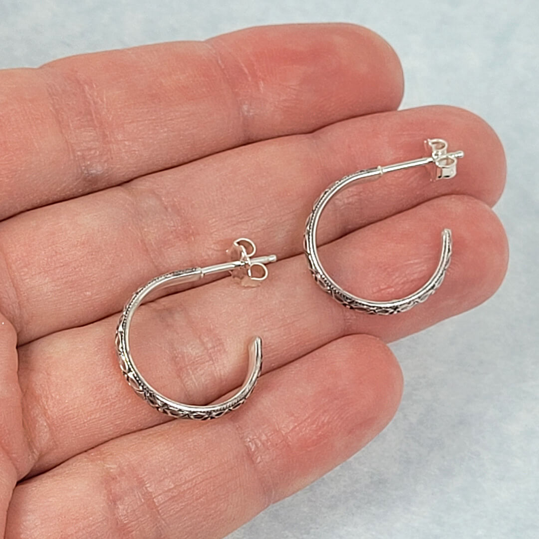 Edwardian Style Floral Hoop Earrings in Sterling Silver
