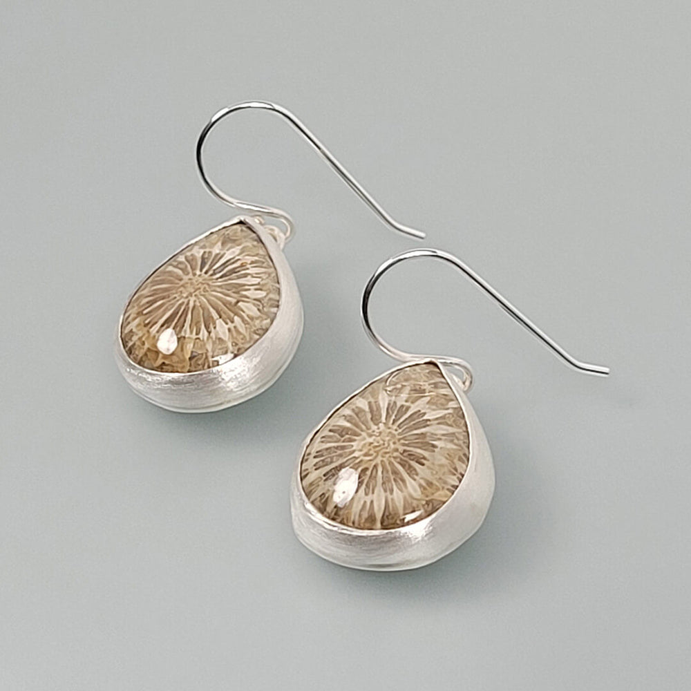 Floral Fossil Coral Earrings in Sterling Silver