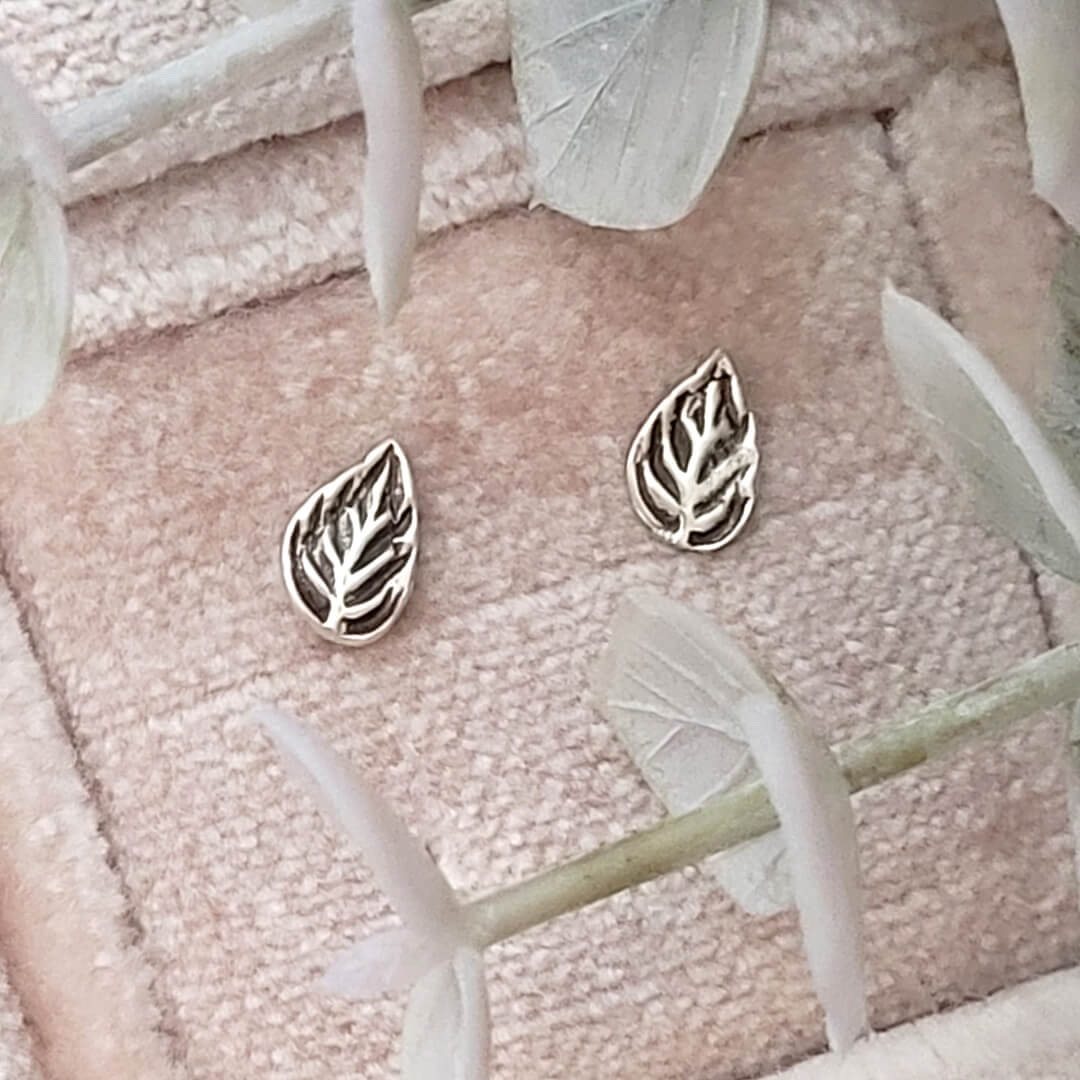 Sterling Silver Rose Leaf Stud Earrings