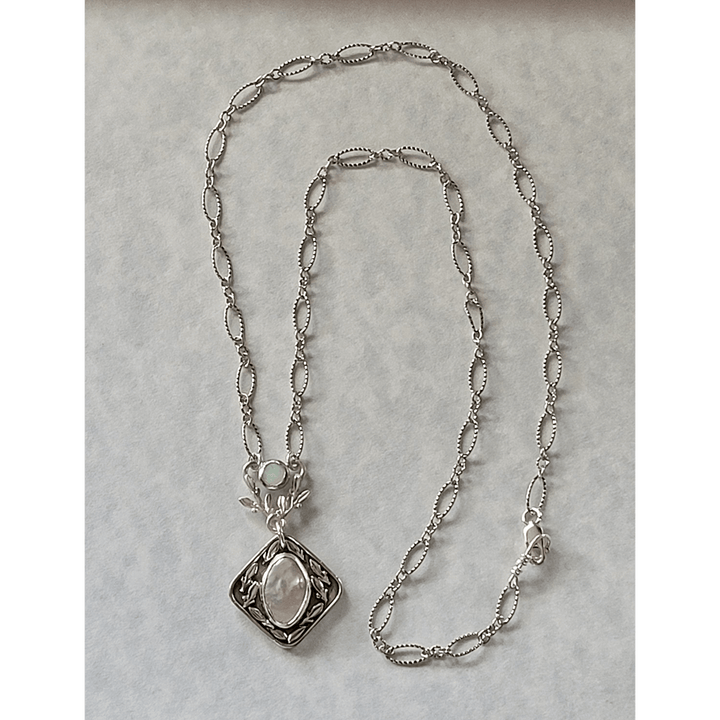 Thyme Leaf Opal and Pearl Necklace in Sterling Silver