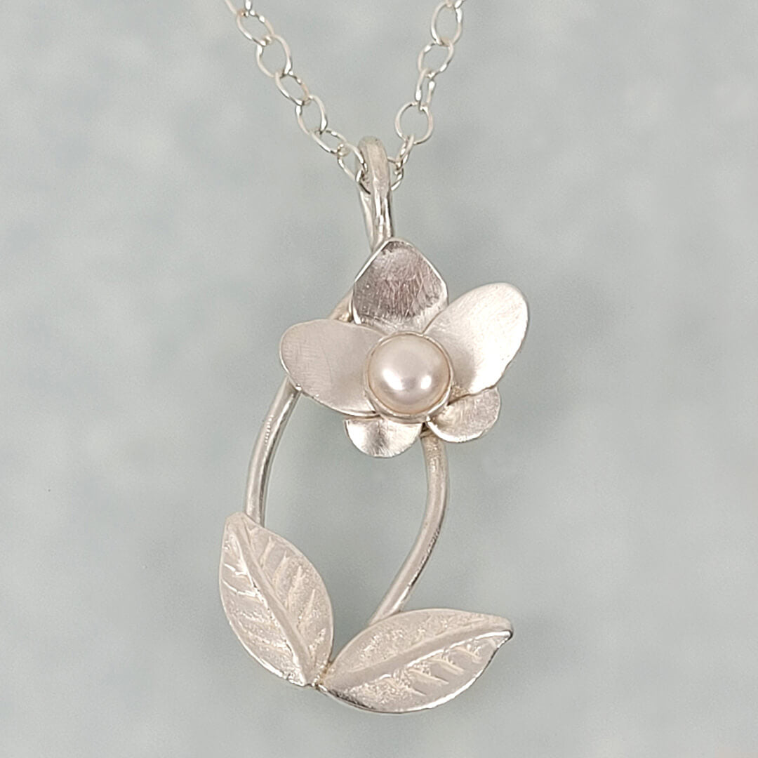 Orchid Necklace with Pearl, Sterling Silver