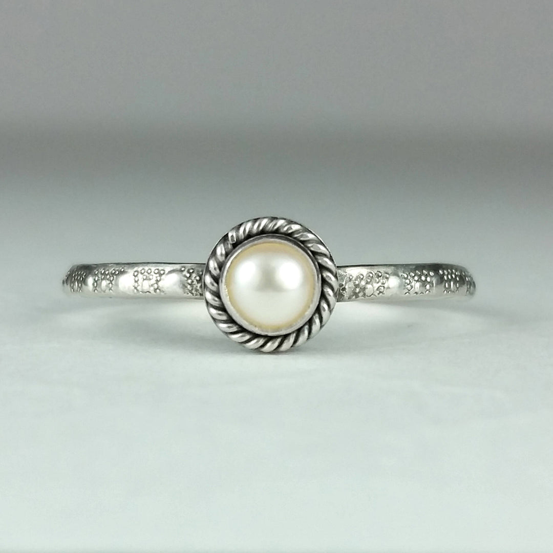 Vintage Style Pearl June Birthstone Ring in Sterling Silver