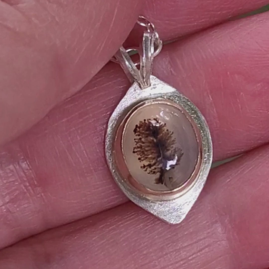 Scenic Tree Dendritic Agate Necklace in Sterling Silver with 14kt Gold Bezel