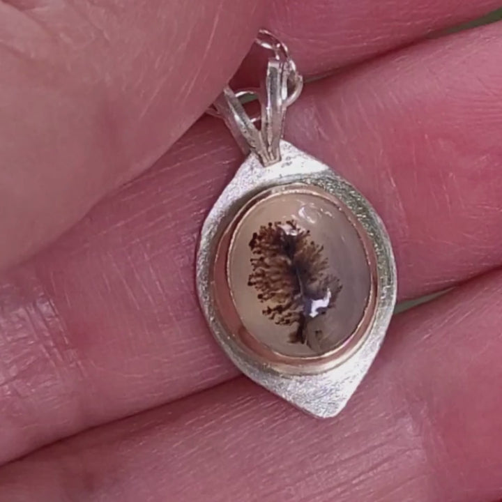 Scenic Tree Dendritic Agate Necklace in Sterling Silver with 14kt Gold Bezel