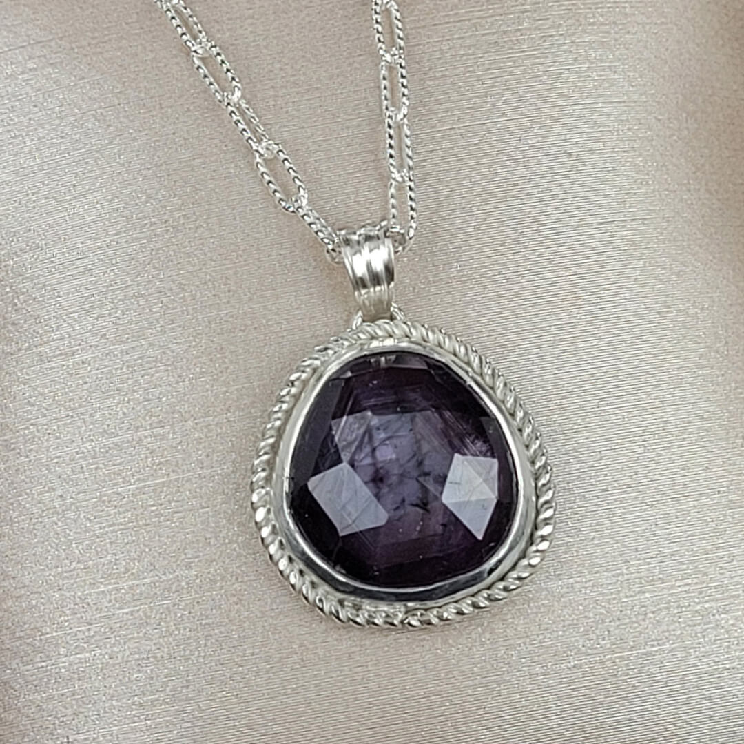 Rose Cut Purple Sapphire Necklace in Sterling Silver