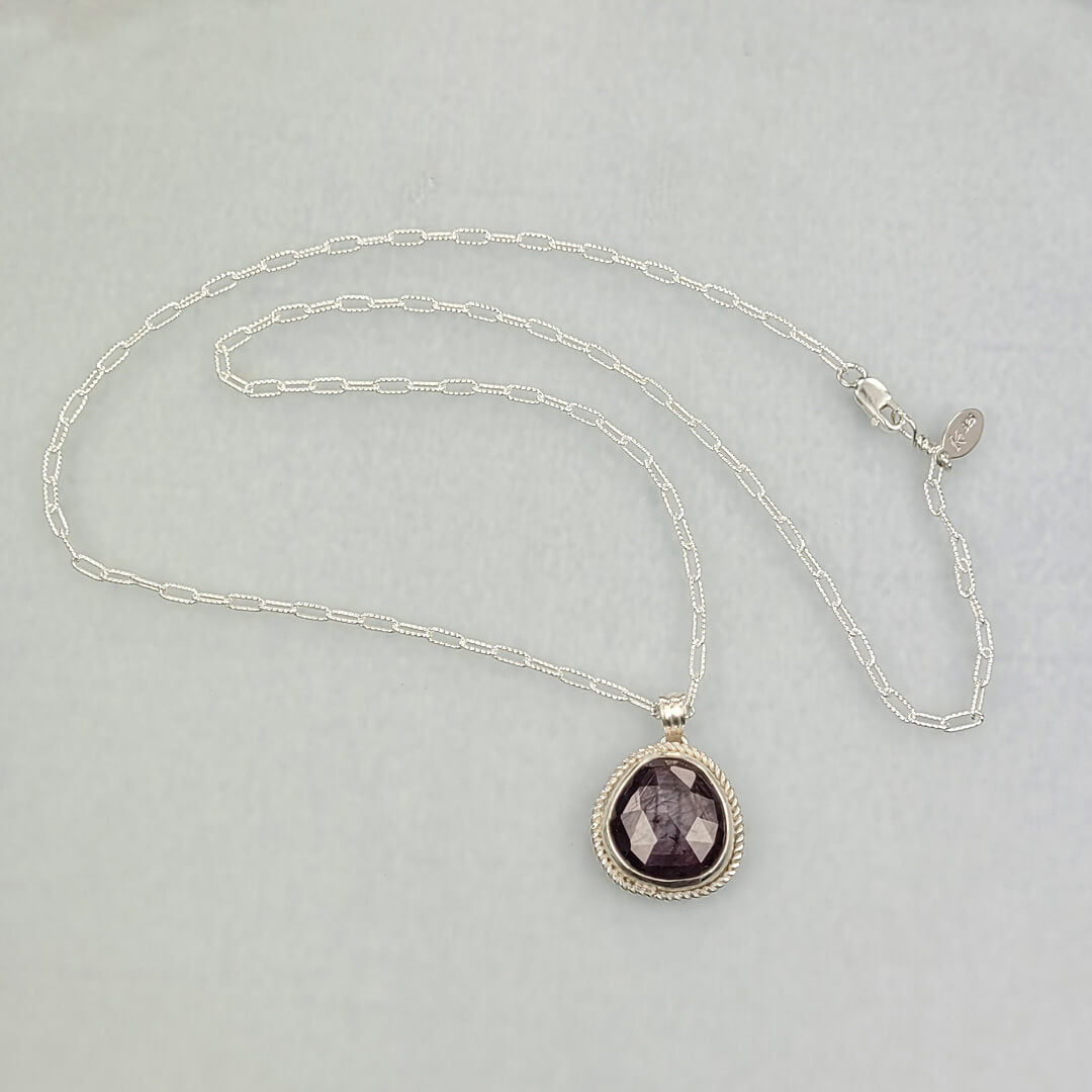 Rose Cut Purple Sapphire Necklace in Sterling Silver