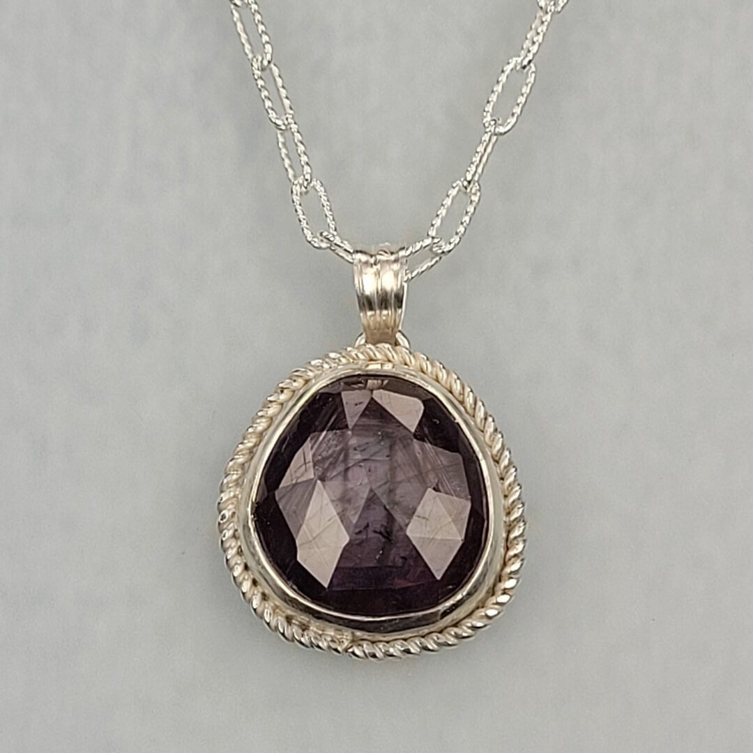 Rose Cut Purple Sapphire Necklace in Sterling Silver