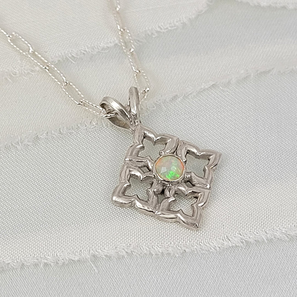 Quatrefoil Opal Necklace in Sterling Silver