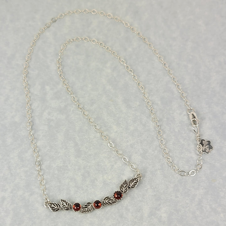 Red Rose Bud Necklace with Garnets in Sterling Silver