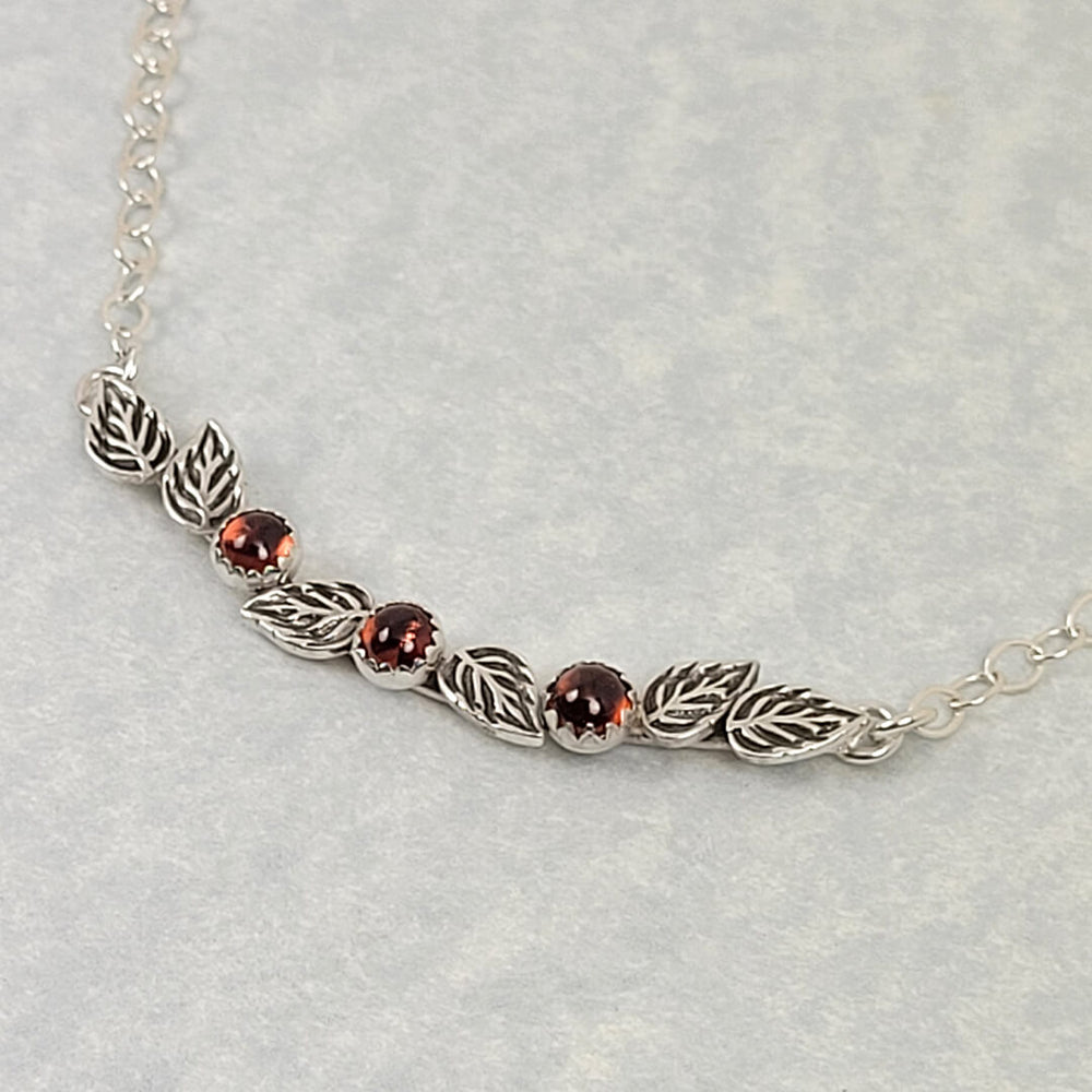 Red Rose Bud Necklace with Garnets in Sterling Silver