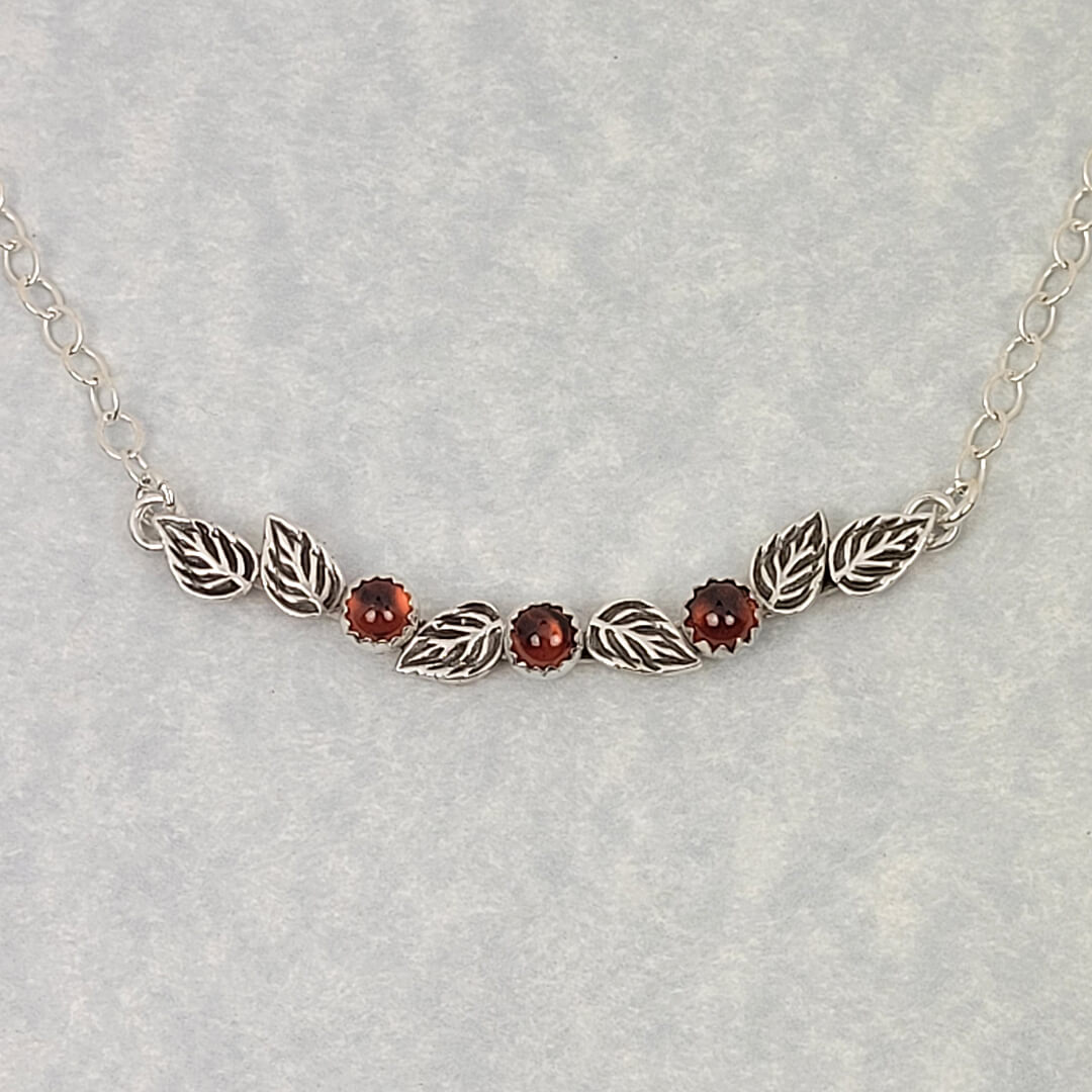 Red Rose Bud Necklace with Garnets in Sterling Silver
