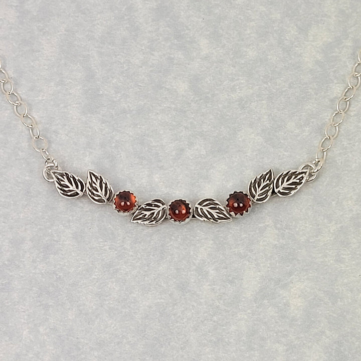 Red Rose Bud Necklace with Garnets in Sterling Silver