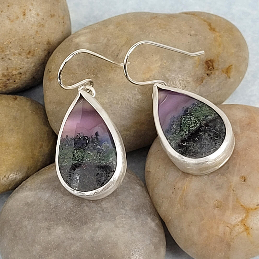 Scenic Purple Moss Agate Earrings in Sterling Silver