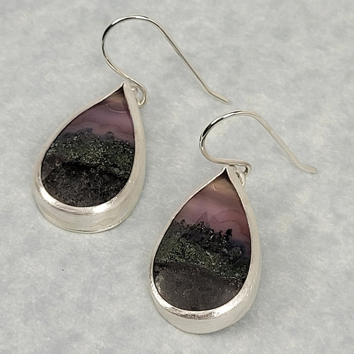 Scenic Purple Moss Agate Earrings in Sterling Silver