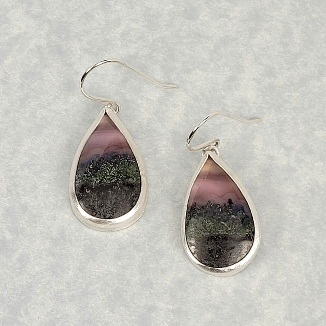 Scenic Purple Moss Agate Earrings in Sterling Silver
