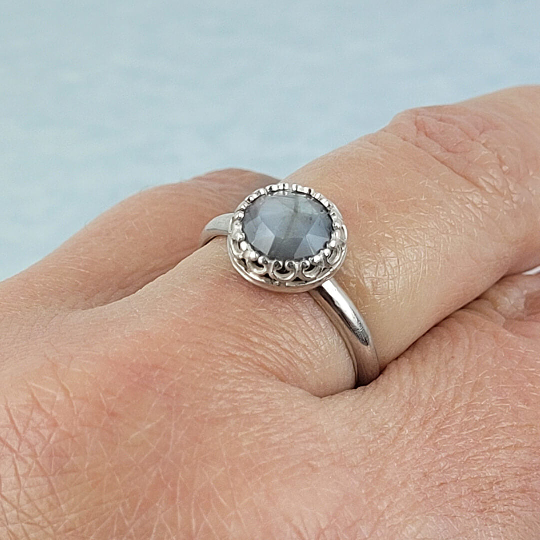 Silvery Gray Sapphire Ring in Sterling Silver