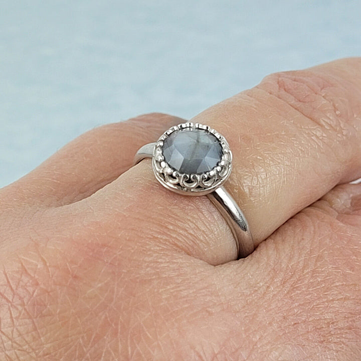 Silvery Gray Sapphire Ring in Sterling Silver
