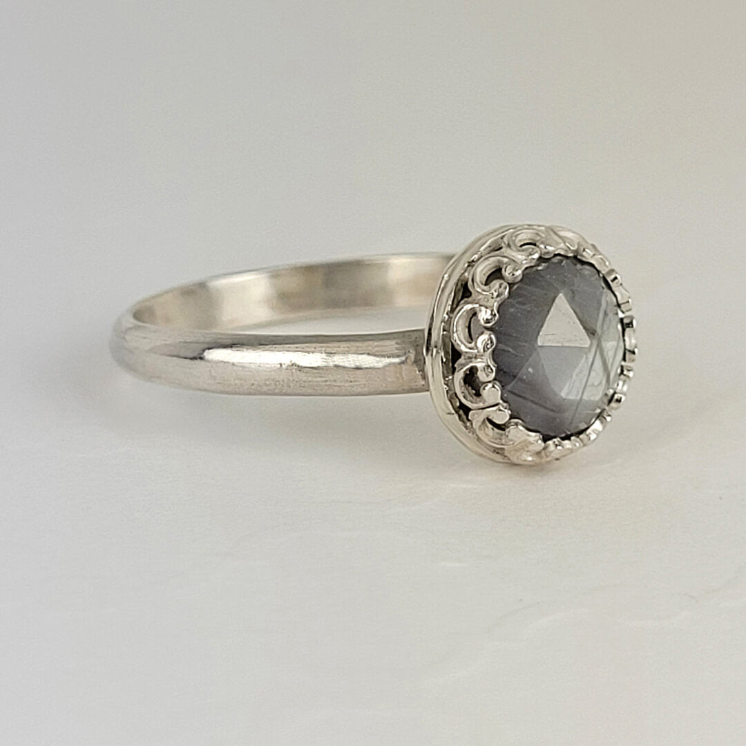 Silvery Gray Sapphire Ring in Sterling Silver
