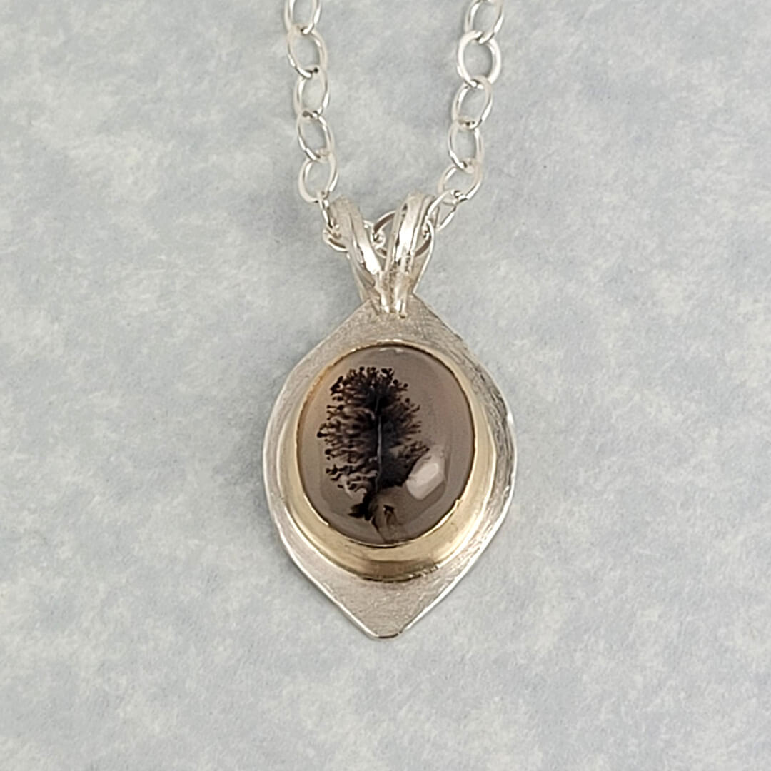 Scenic Tree Dendritic Agate Necklace in Sterling Silver with 14kt Gold Bezel
