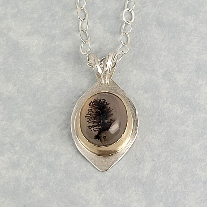 Scenic Tree Dendritic Agate Necklace in Sterling Silver with 14kt Gold Bezel