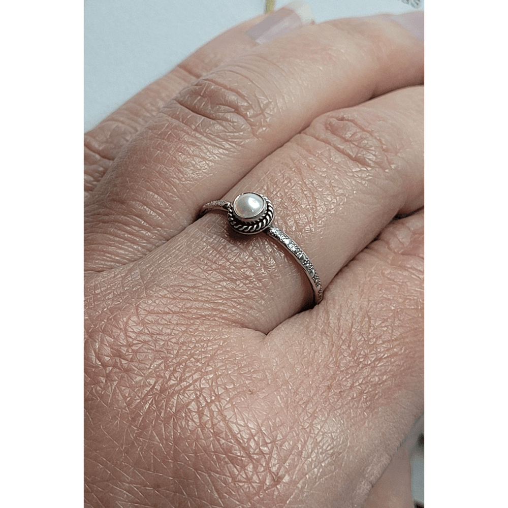 Vintage Style Pearl June Birthstone Ring in Sterling Silver