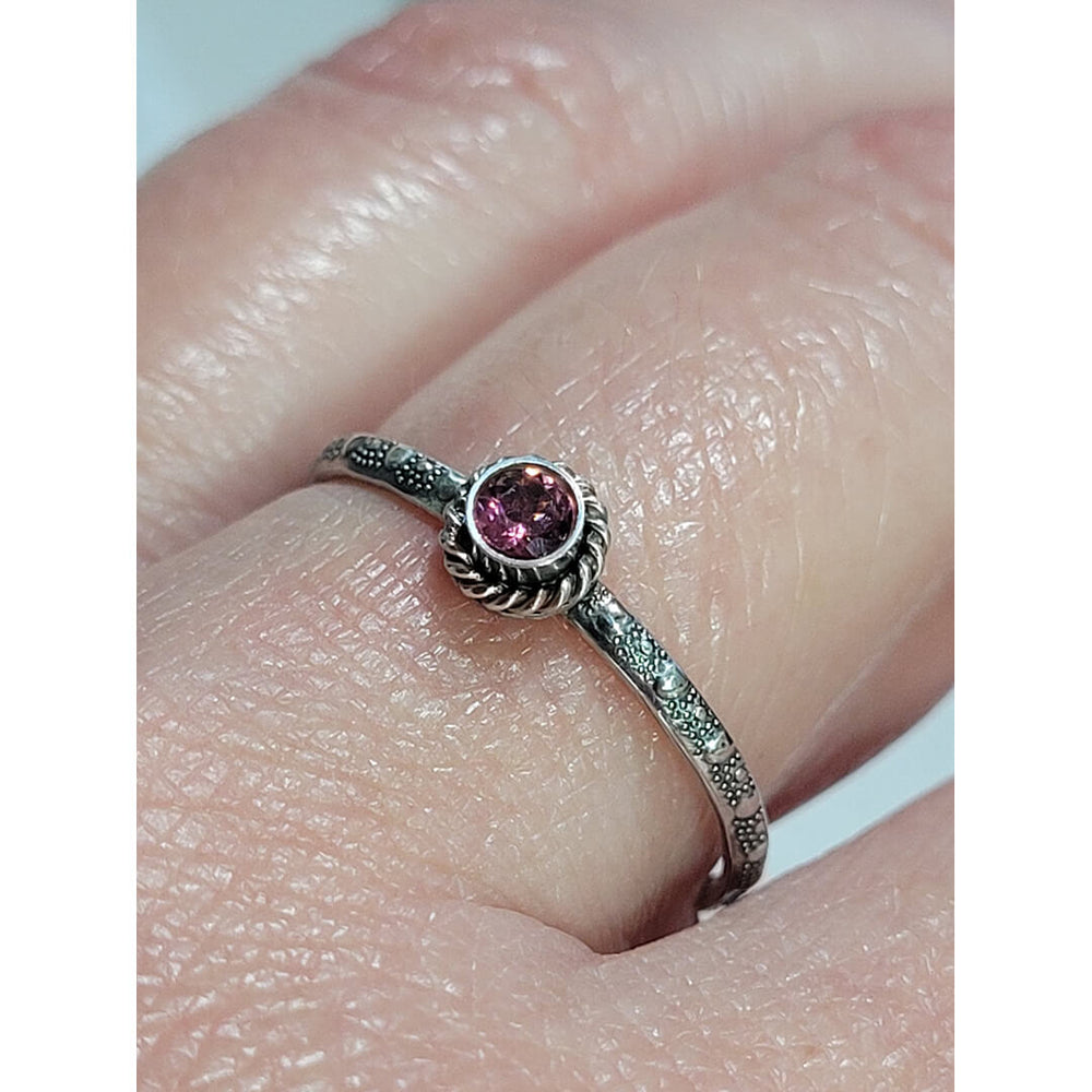 Vintage Style Pink Tourmaline October Birthstone Ring in Sterling Silver