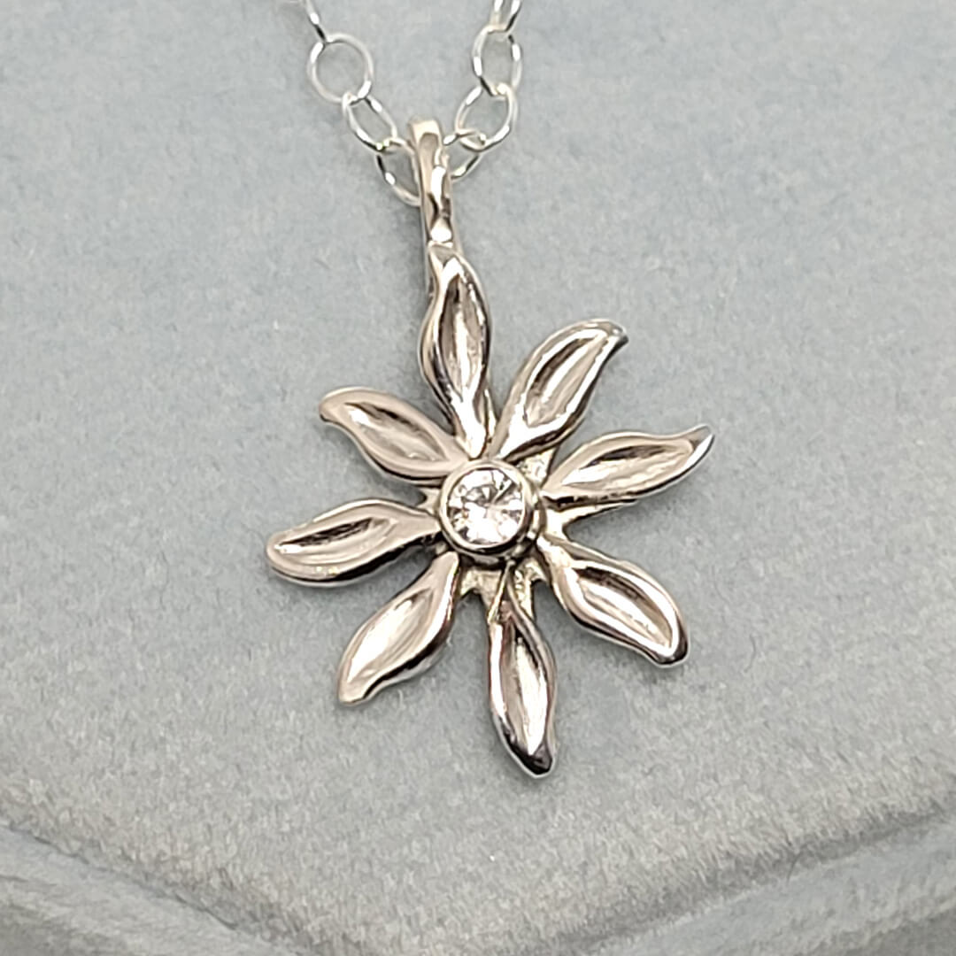 14k White Gold North Star Charm Pendant Necklace | Polished Celestial Jewelry