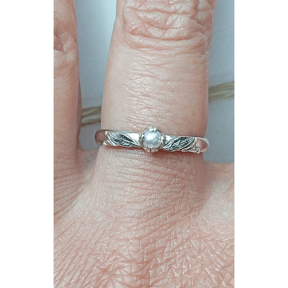 Willow Leaf Pearl Engagement Ring in Sterling Silver
