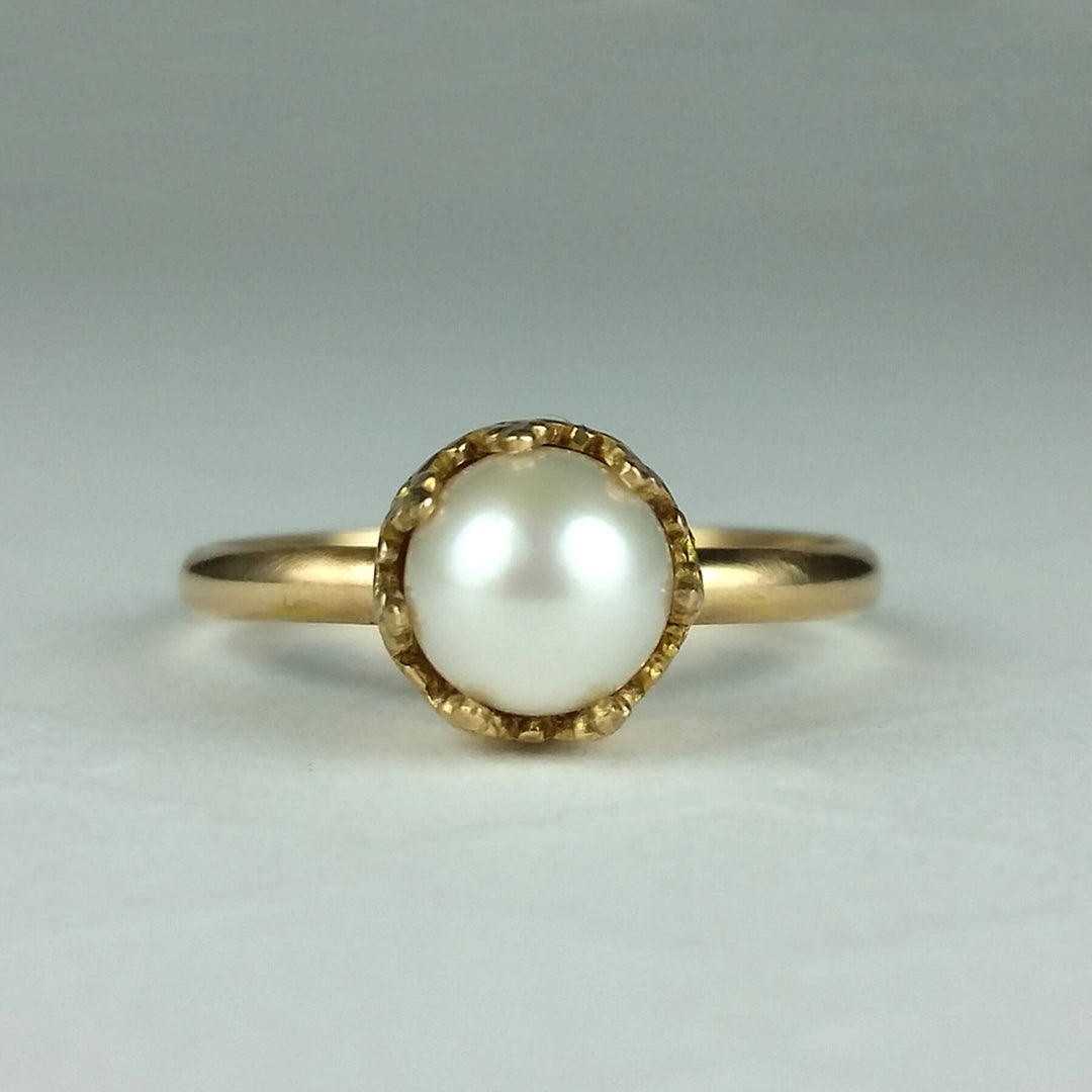 vintage style pearl engagement ring 14kt gold