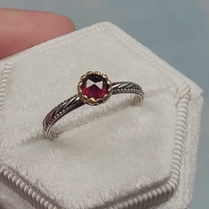 Rose Cut Garnet Ring with 14kt Gold Bezel