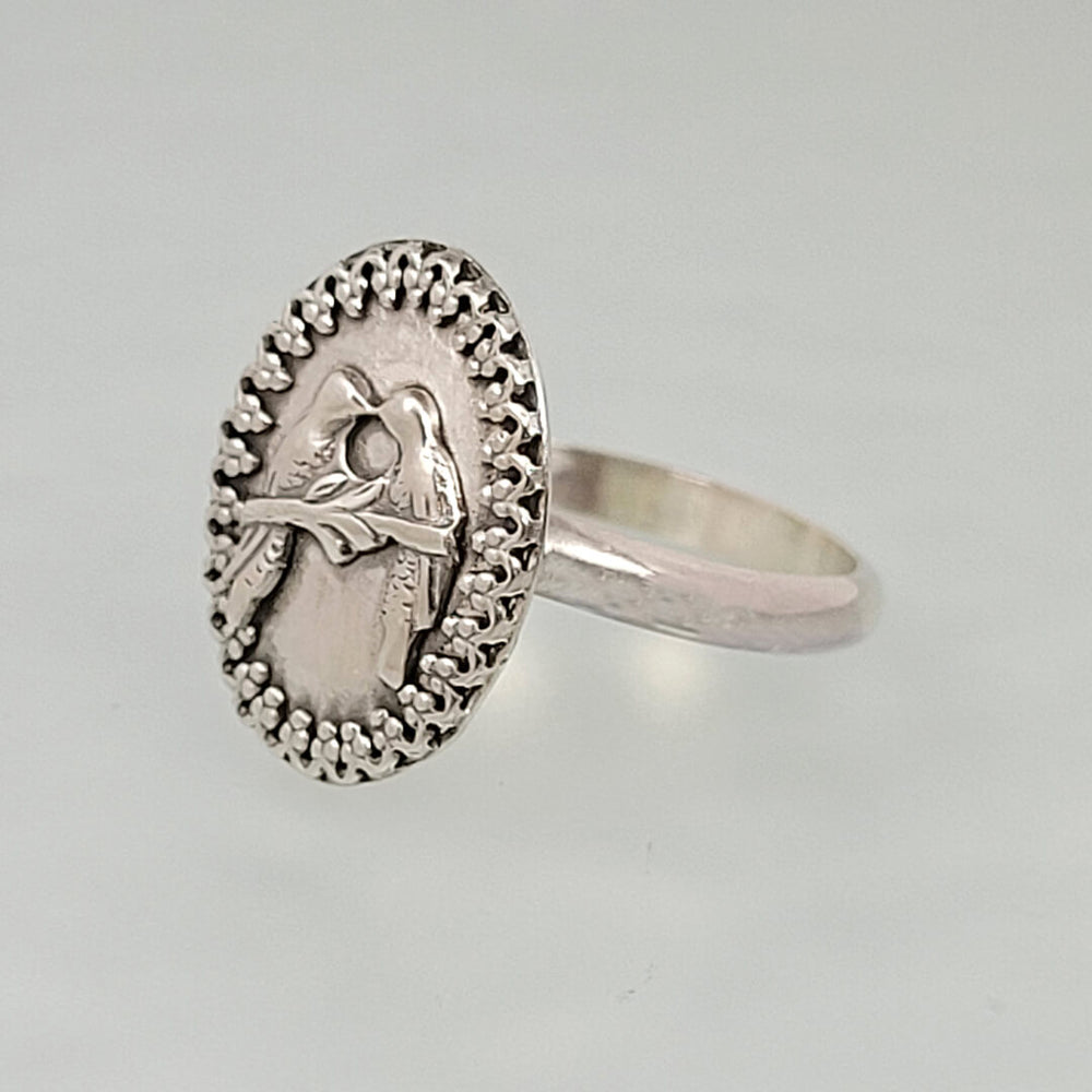 love birds ring in sterling silver, vintage style