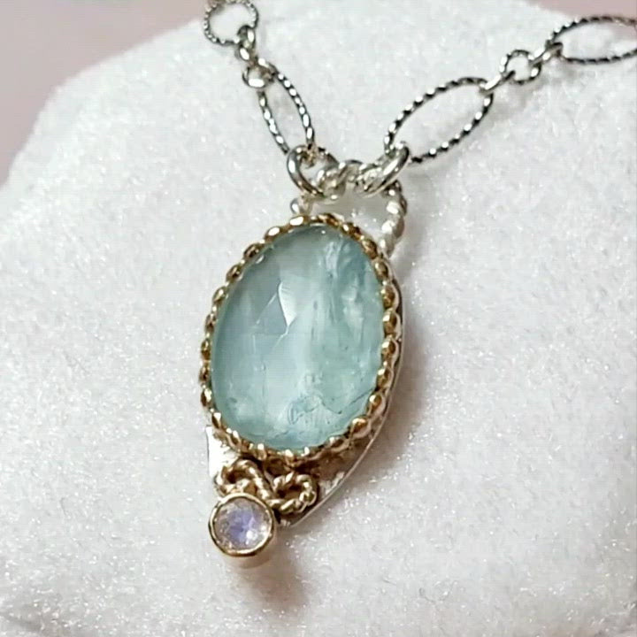 aquamarine pendant necklace with rainbow moonstone