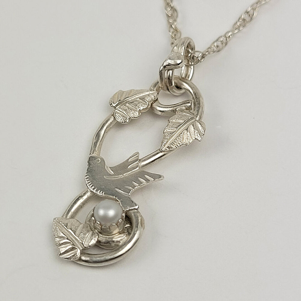 dove bird necklace with pearl in sterling silver