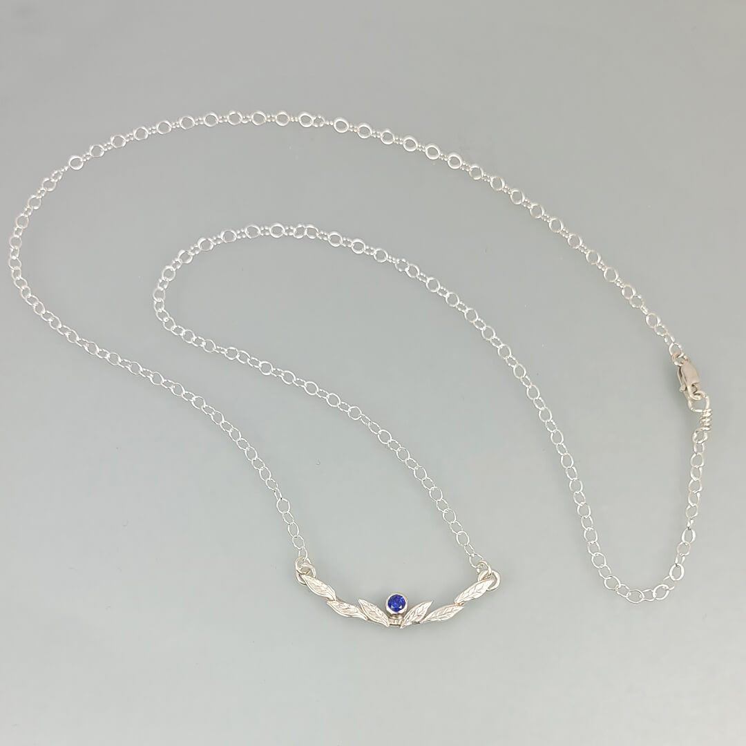 Leafy Vine Blue Sapphire Necklace in Sterling Silver