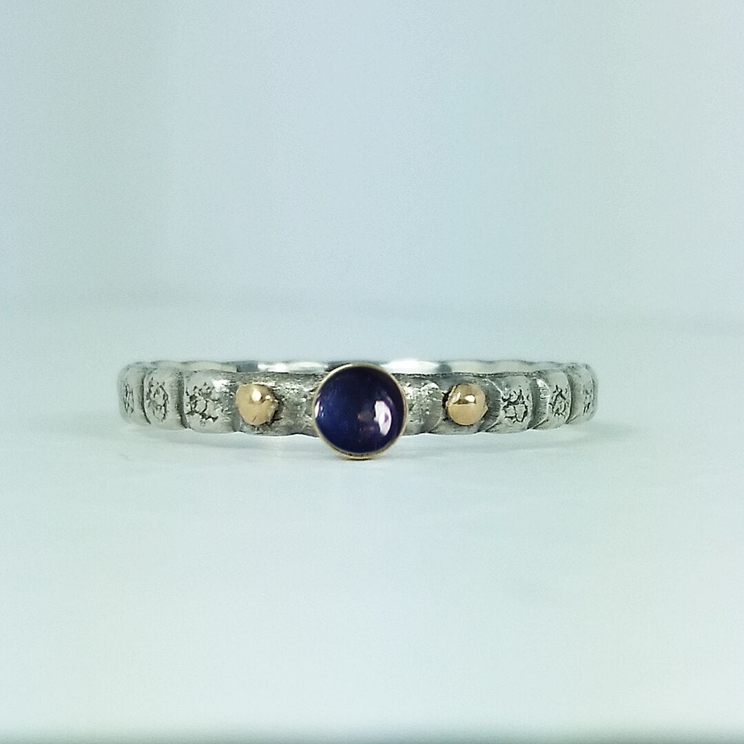 Stepping Stones Blue Sapphire Ring in Sterling Silver with 14kt Gold Setting