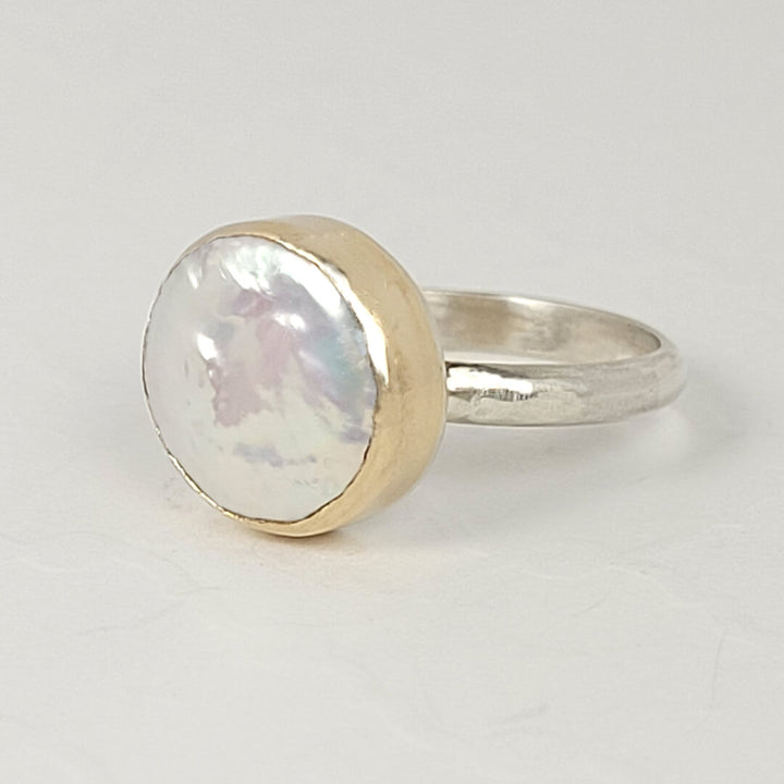 Coin Pearl Cocktail Ring in Sterling Silver and 14kt Gold