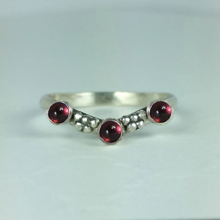 Vintage Inspired Garnet Curved Ring in Sterling Silver