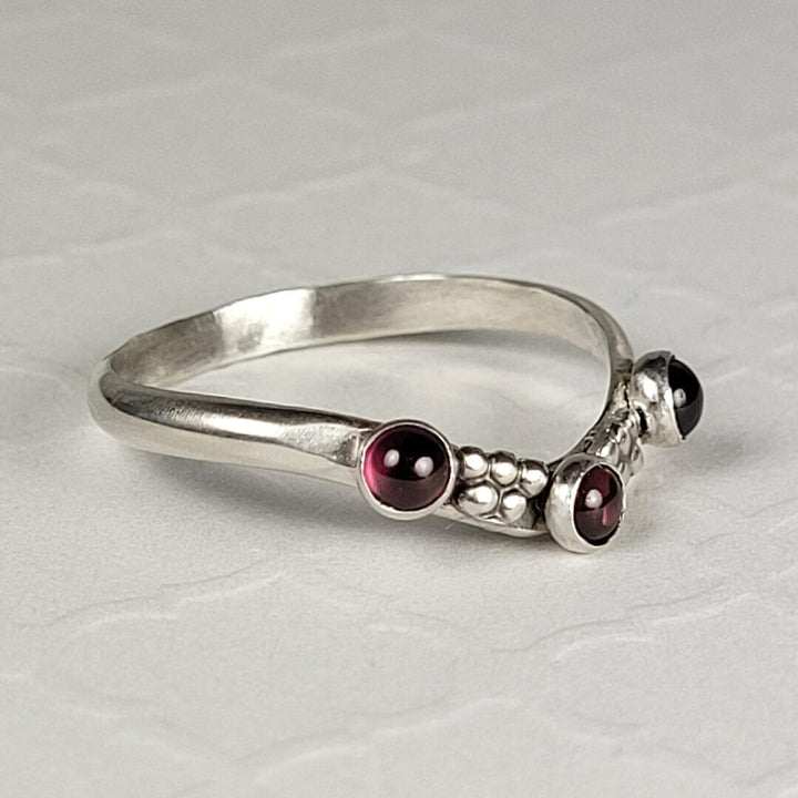 Vintage Inspired Garnet Curved Ring in Sterling Silver