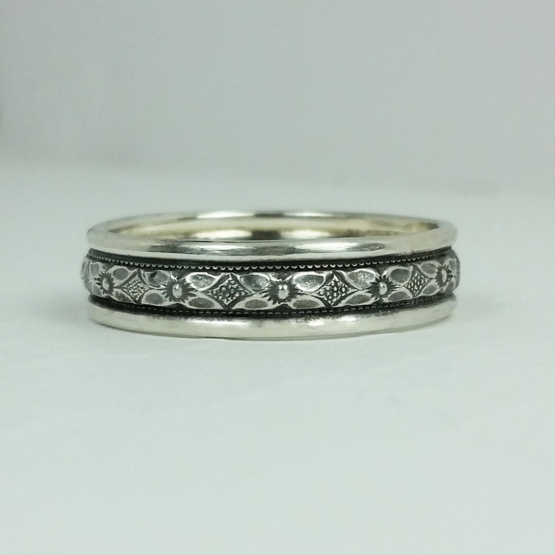 Edwardian Vintage Style men's sterling silver wedding band