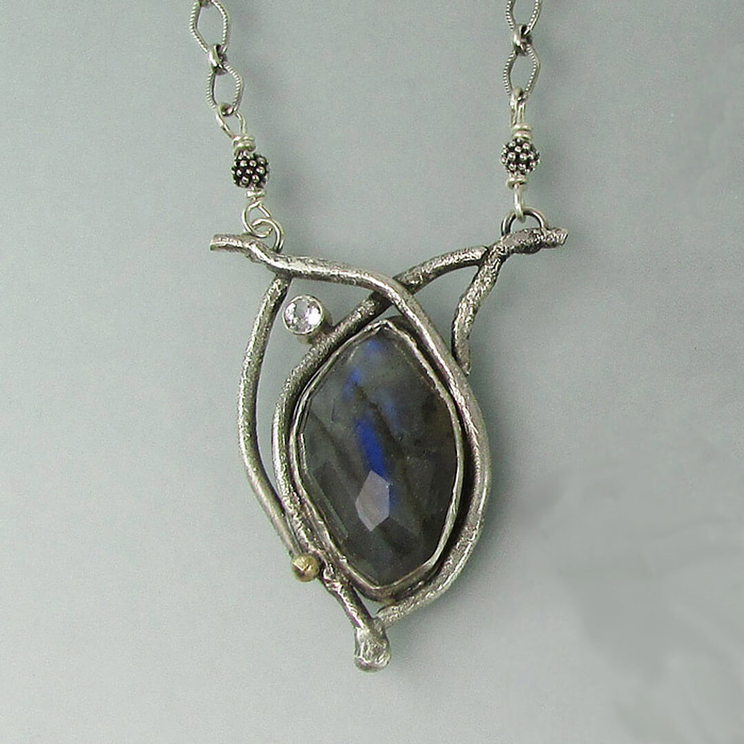 raw labradorite branch necklace