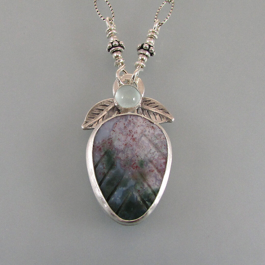 Leaf gemstone necklace with aquamarine