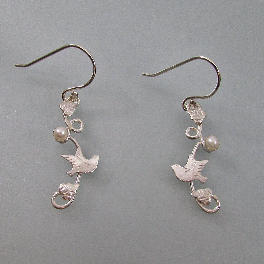 sterling silver dove bird earrings with pearls