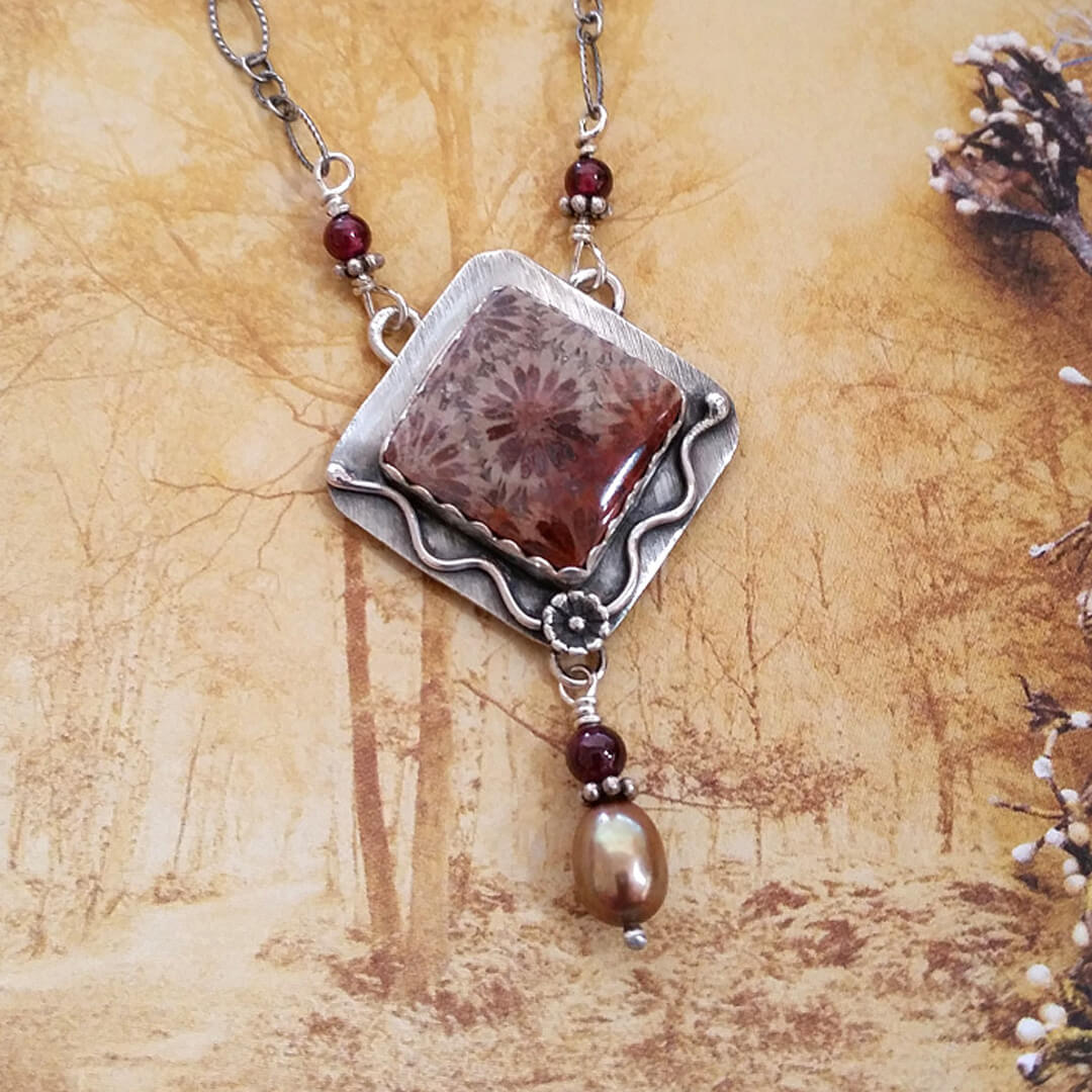 floral fossil coral necklace