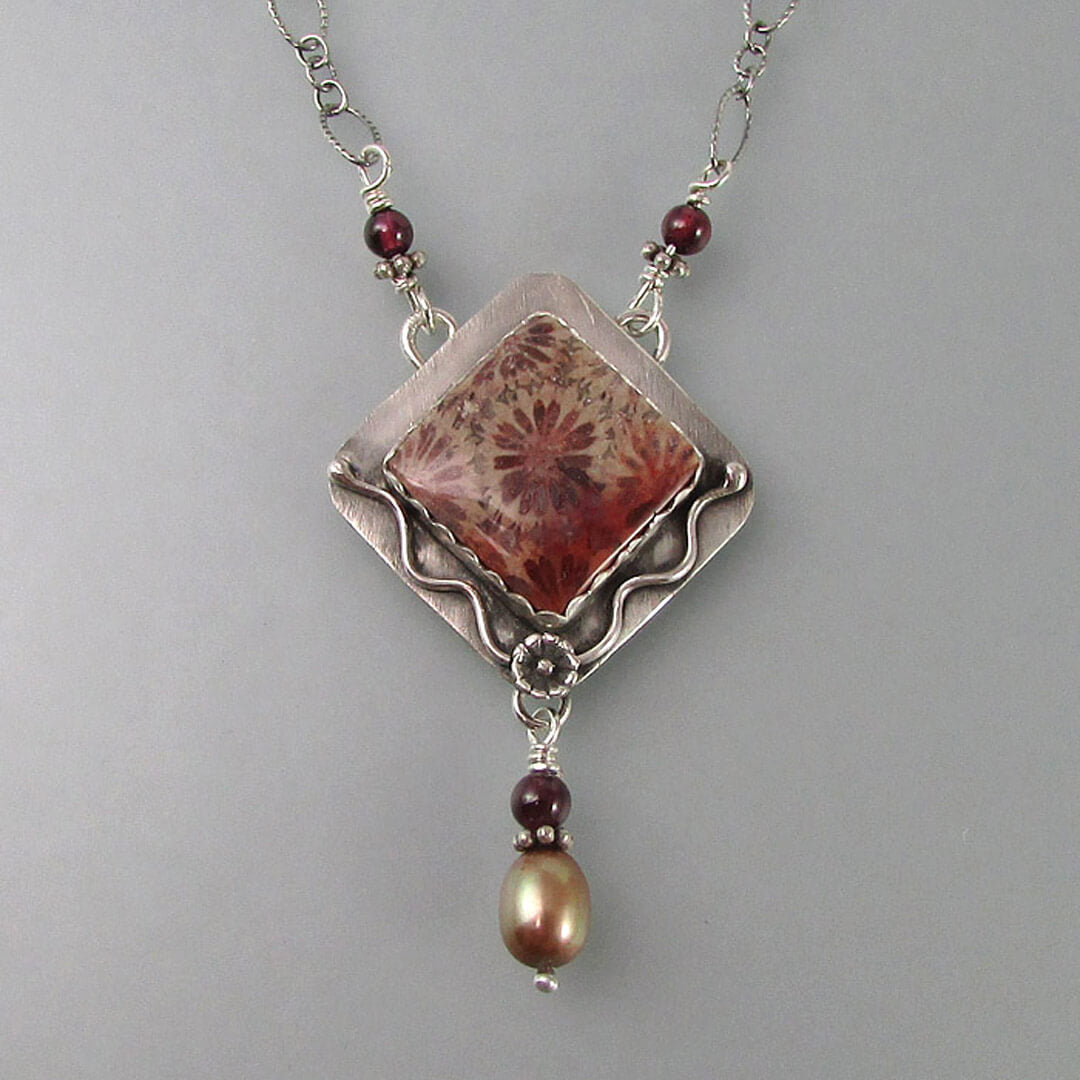 floral fossil coral necklace in sterling silver
