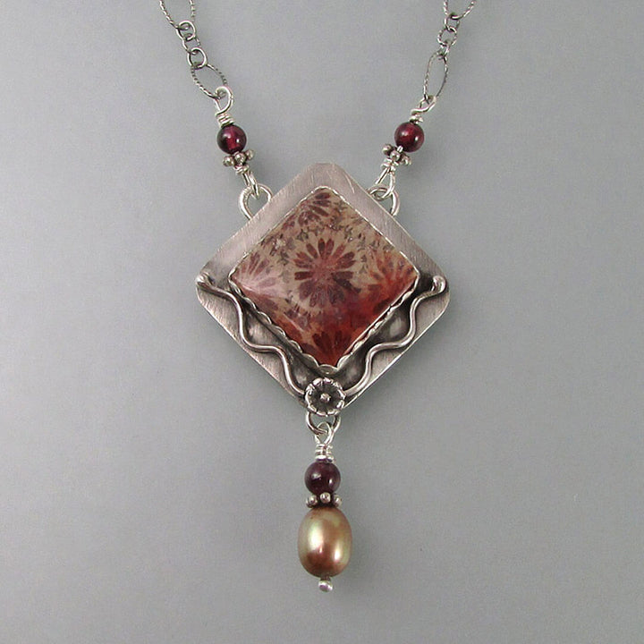 floral fossil coral necklace in sterling silver